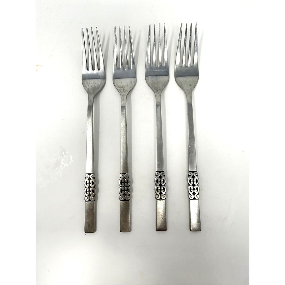 International Stainless Deluxe Danish Scroll Dinner Forks Set of 4 MCM VTG